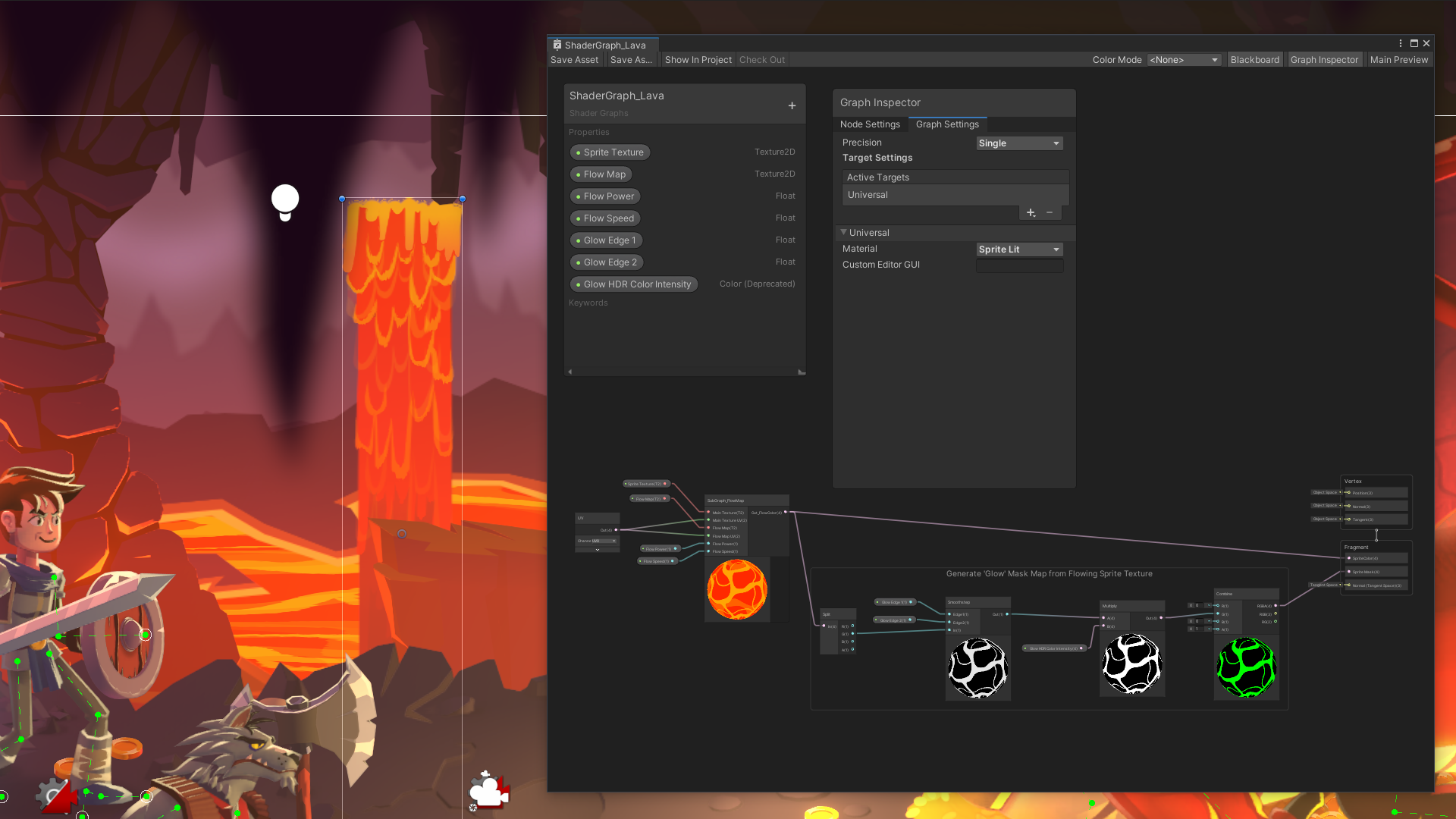 Screenshot of game in editor. Lava! 