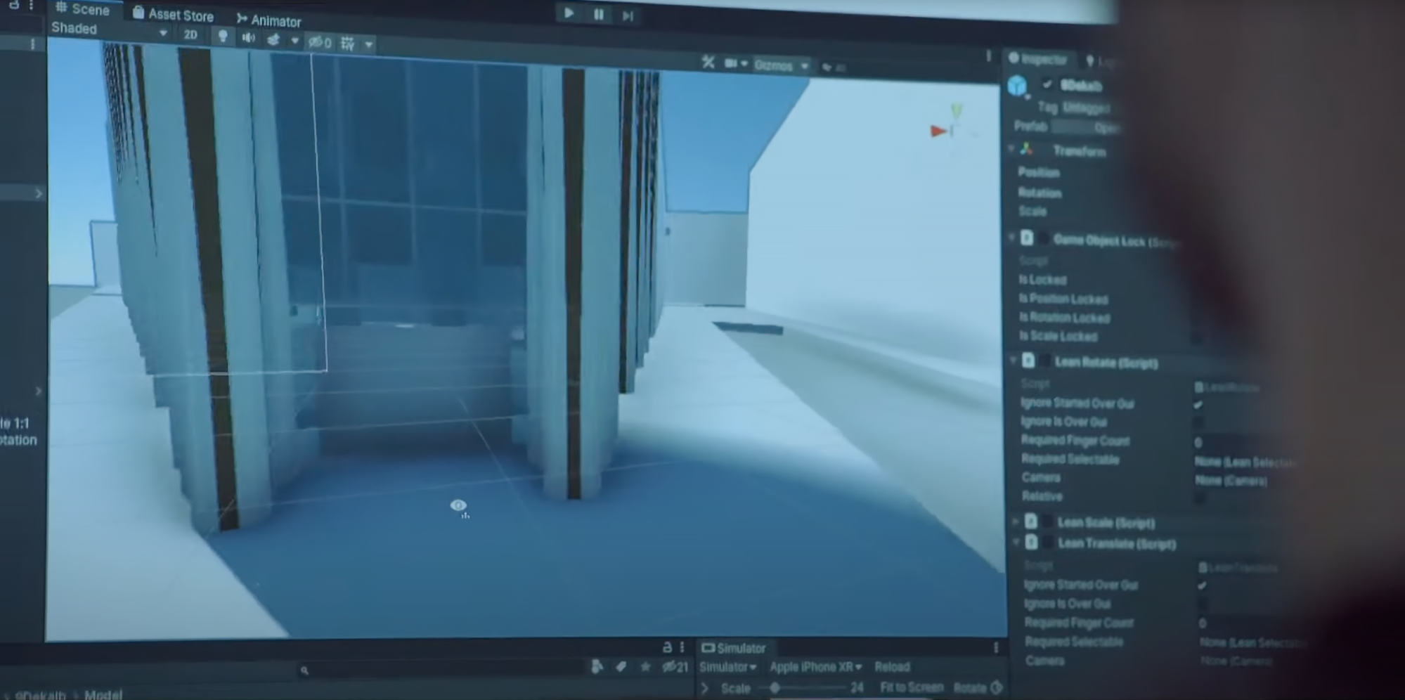 Image of Unity editor with mock-up of building bring worked on 