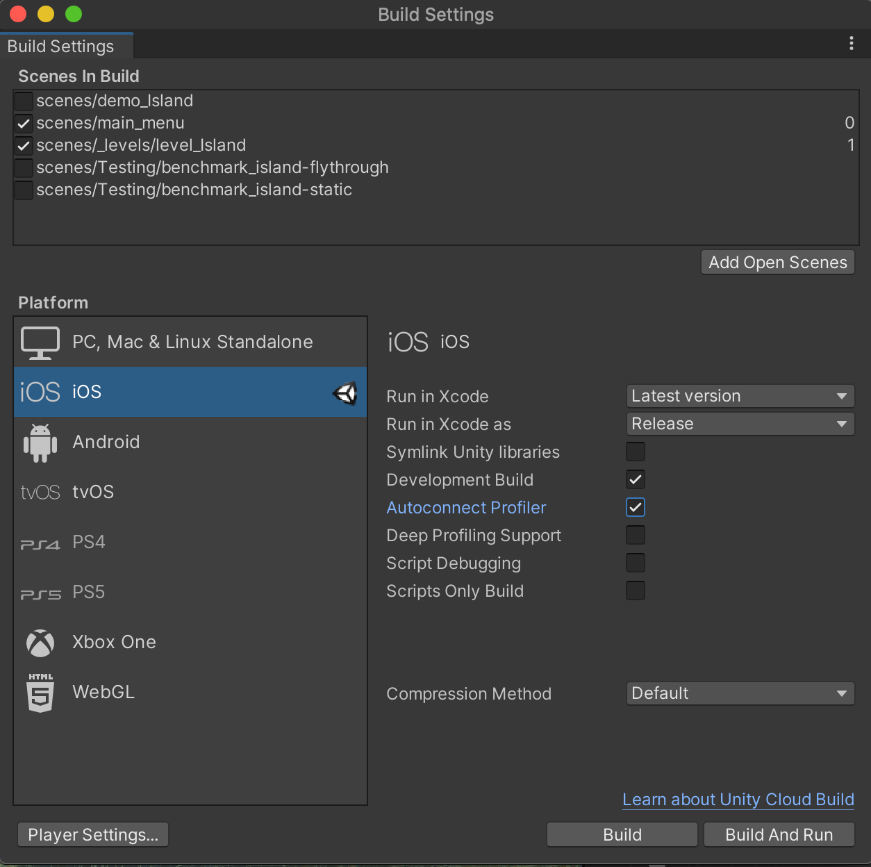 Build settings in-editor