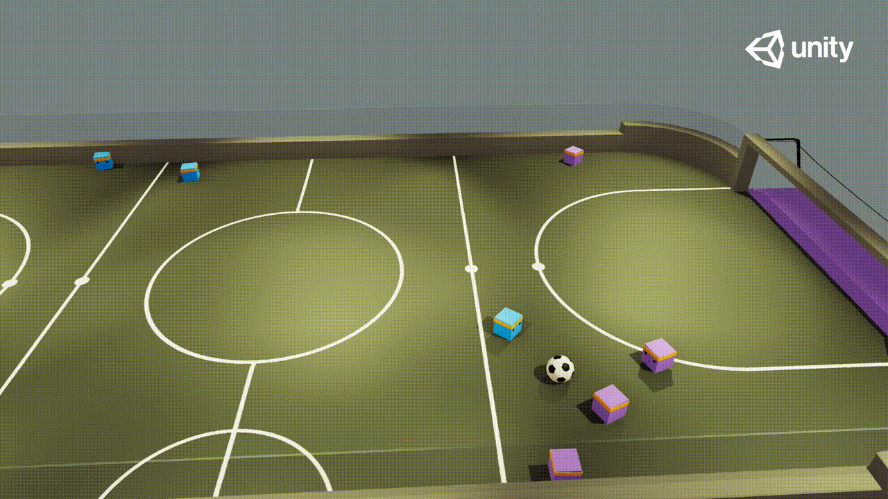 Gif of MLA agent simulation of playing soccer 