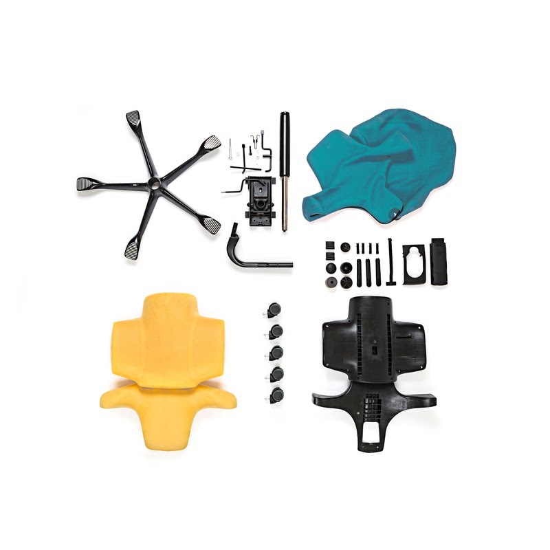 Image of office chair hardware and parts.
