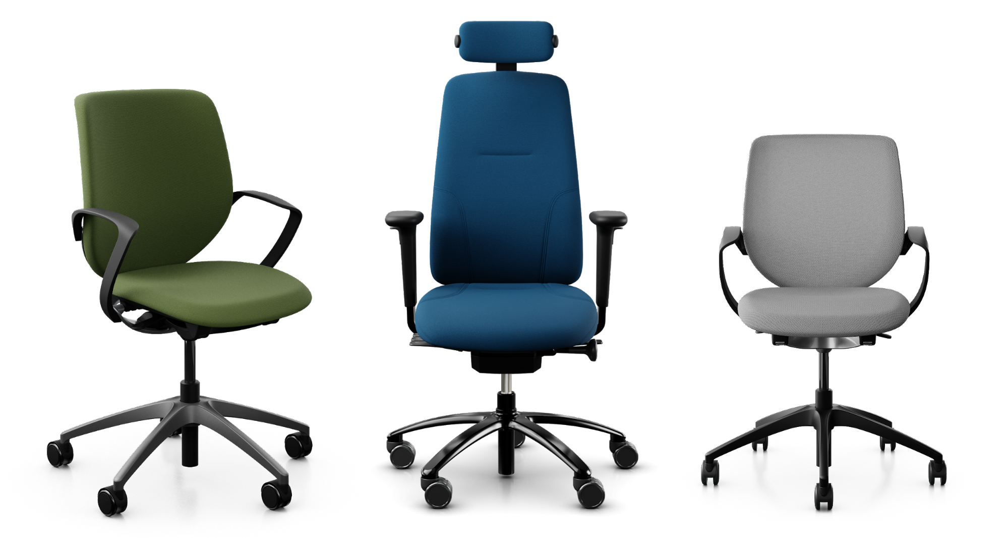 Image showing a green office chair, blue office chair, and grey office chair