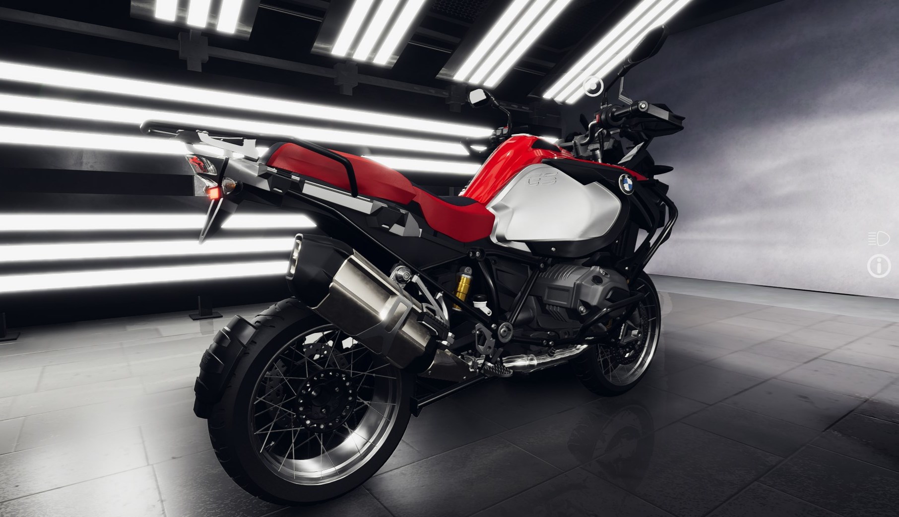 Image of a red and white BMW 1200GS motorcycle created with Unity Forma by artist Sergey K. This was a runner up during the Forma Challenge.