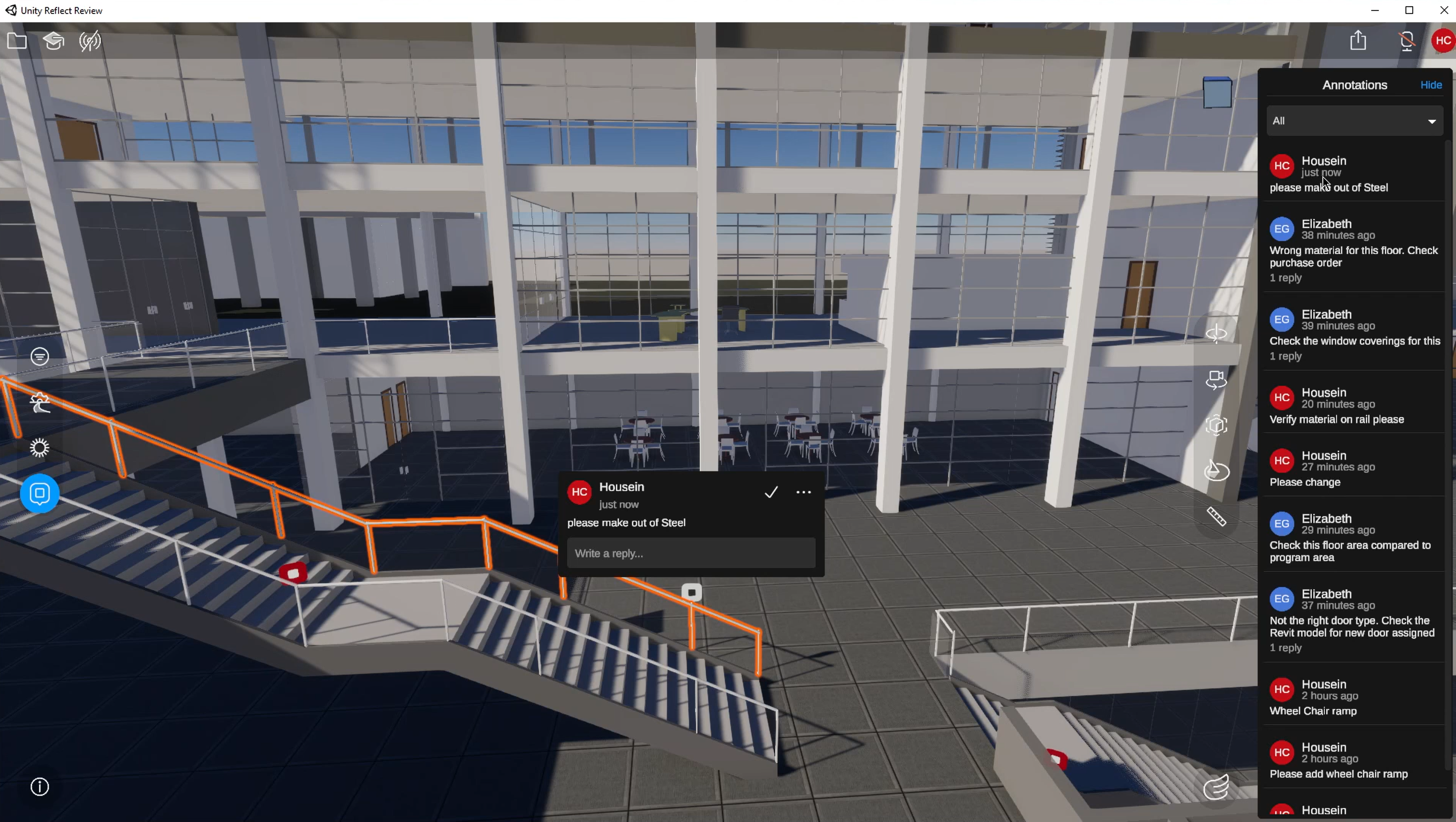 Screenshot of new annotation capabilities in reflect review demonstrated with a multi-level 3d building model