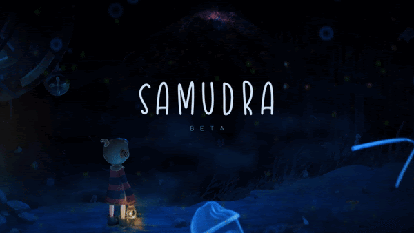 Gif with dark underwater scene with text "Samudra Beta" overlayed in white