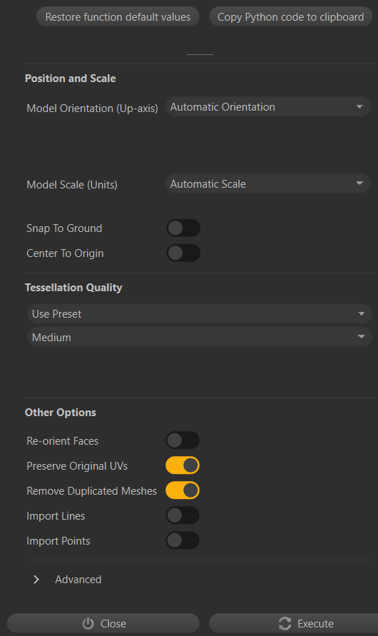 Pixyz Studio settings interface