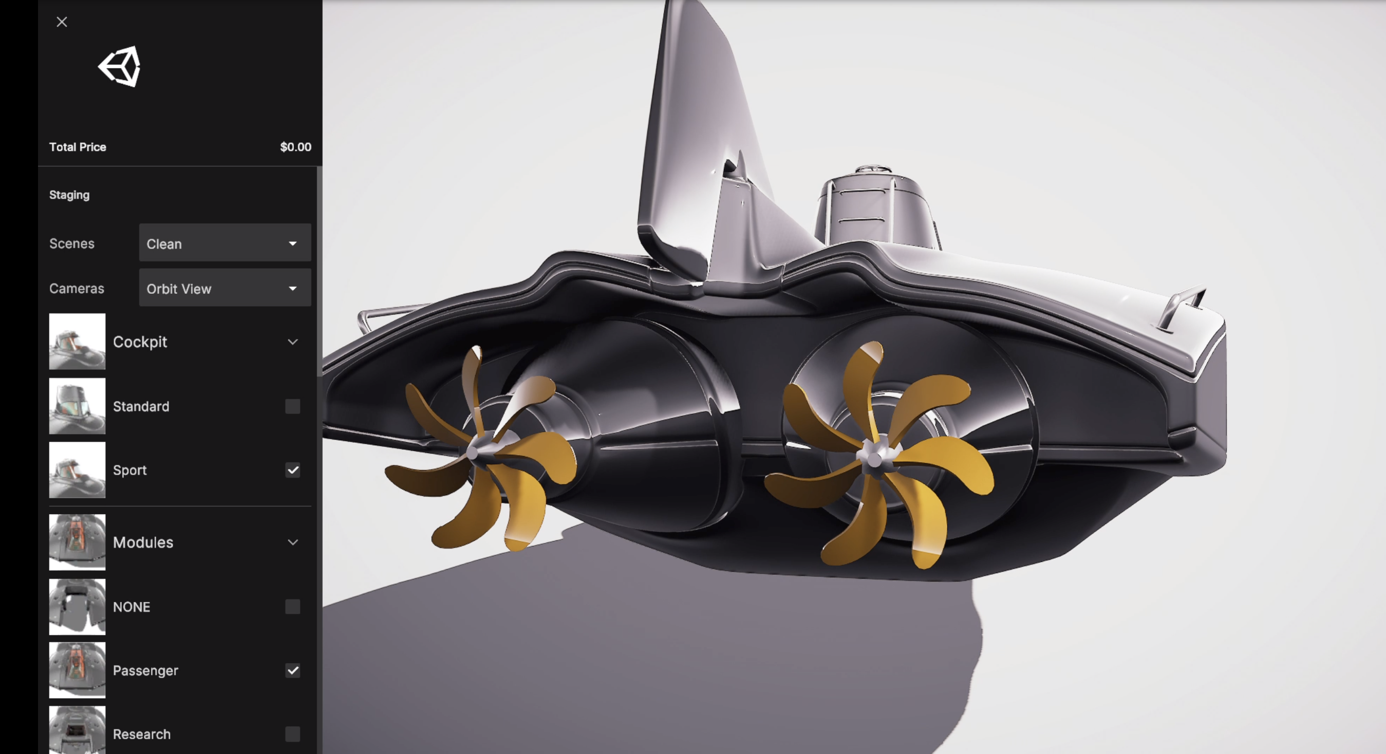 Grey submarine made with Unity Forma
