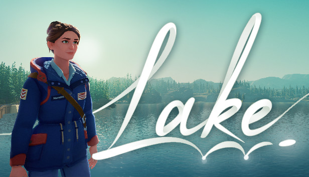 A woman stands in front of a lake with a forest behind it, with the word "Lake" next to her