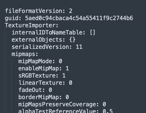 Code for Meta file for a texture