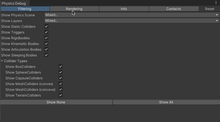 The new UI for the Physics Debugger