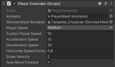 Player speed presets in new Unity mobile Runner template