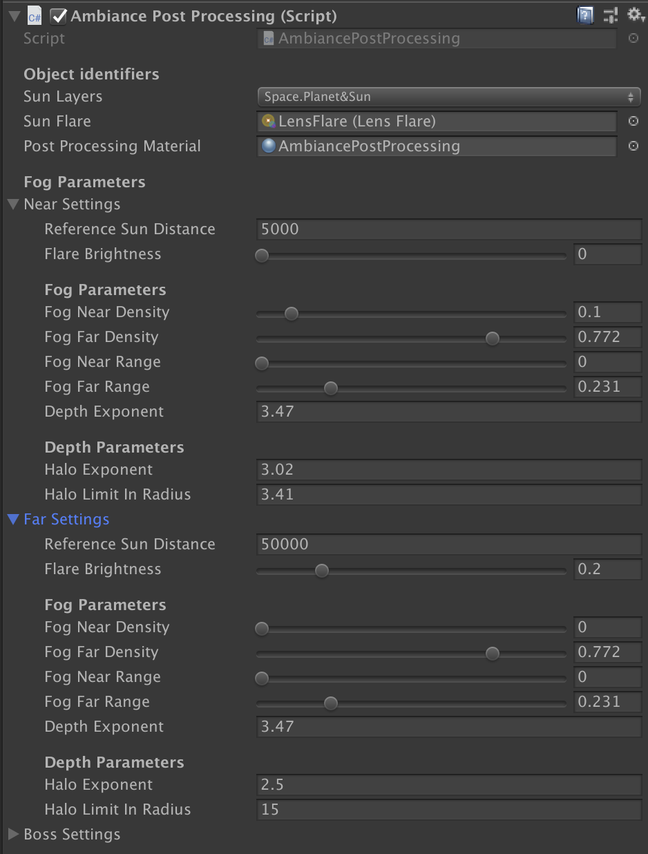 The Crying Suns team's custom Inspector to adjust the fog settings between our various layouts
