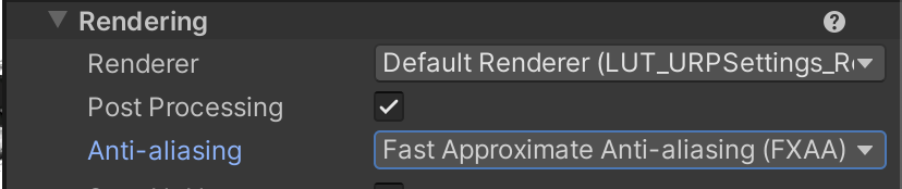 View of how to select Post Processing in Camera > Rendering