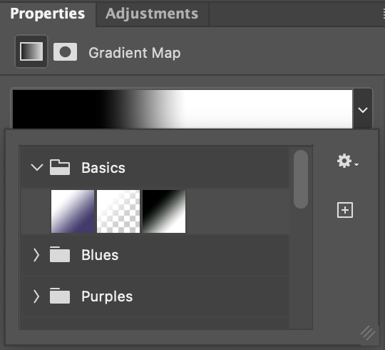 View of Gradient Map tools in Editor with Basics expanded