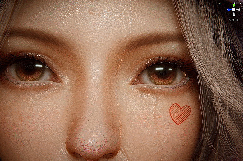 GIF showing closeup of the VFX character’s face with water dripping down (source: Sakura Rabbit)