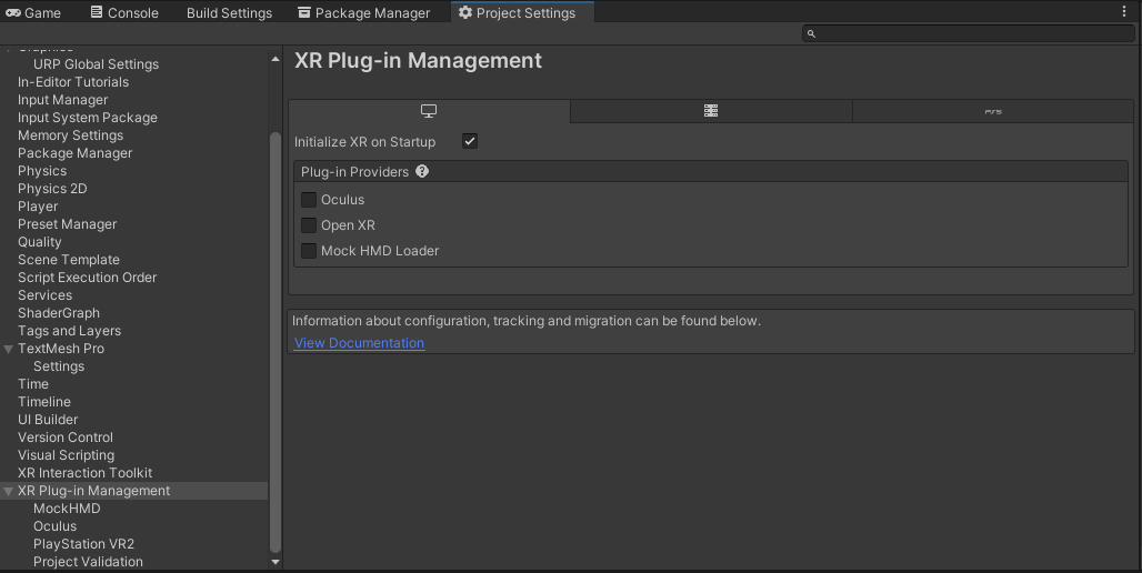 In the XR Plug-in Management window, select the platforms you want to target in the Plug-in Providers pane.