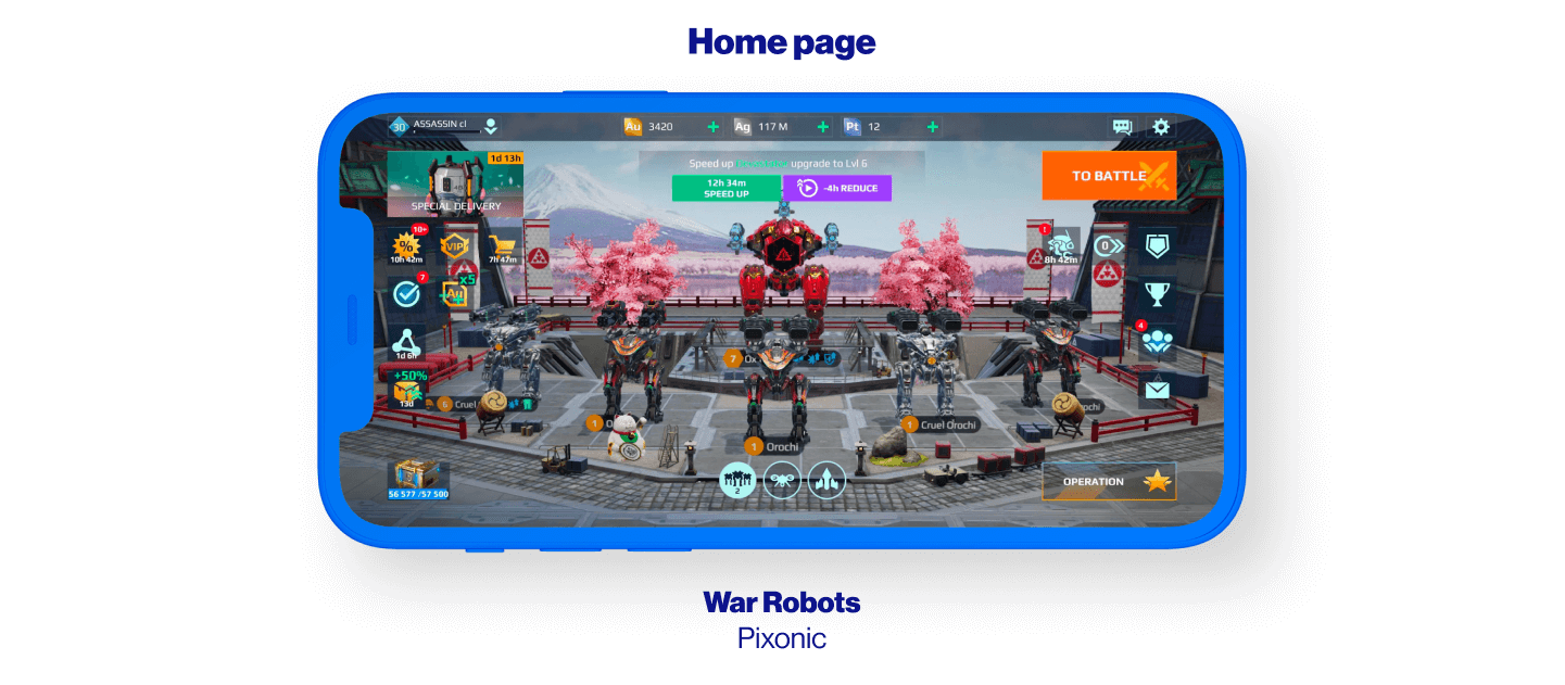Example of home page offerwall from Pixonic's War Robots