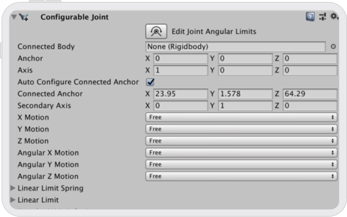 Unity Editor screenshot of the Configurable Joint window