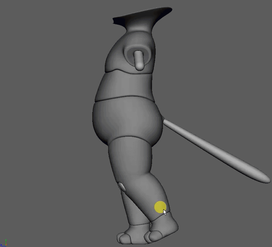 Character rig showing knee bend and rotation in various stages