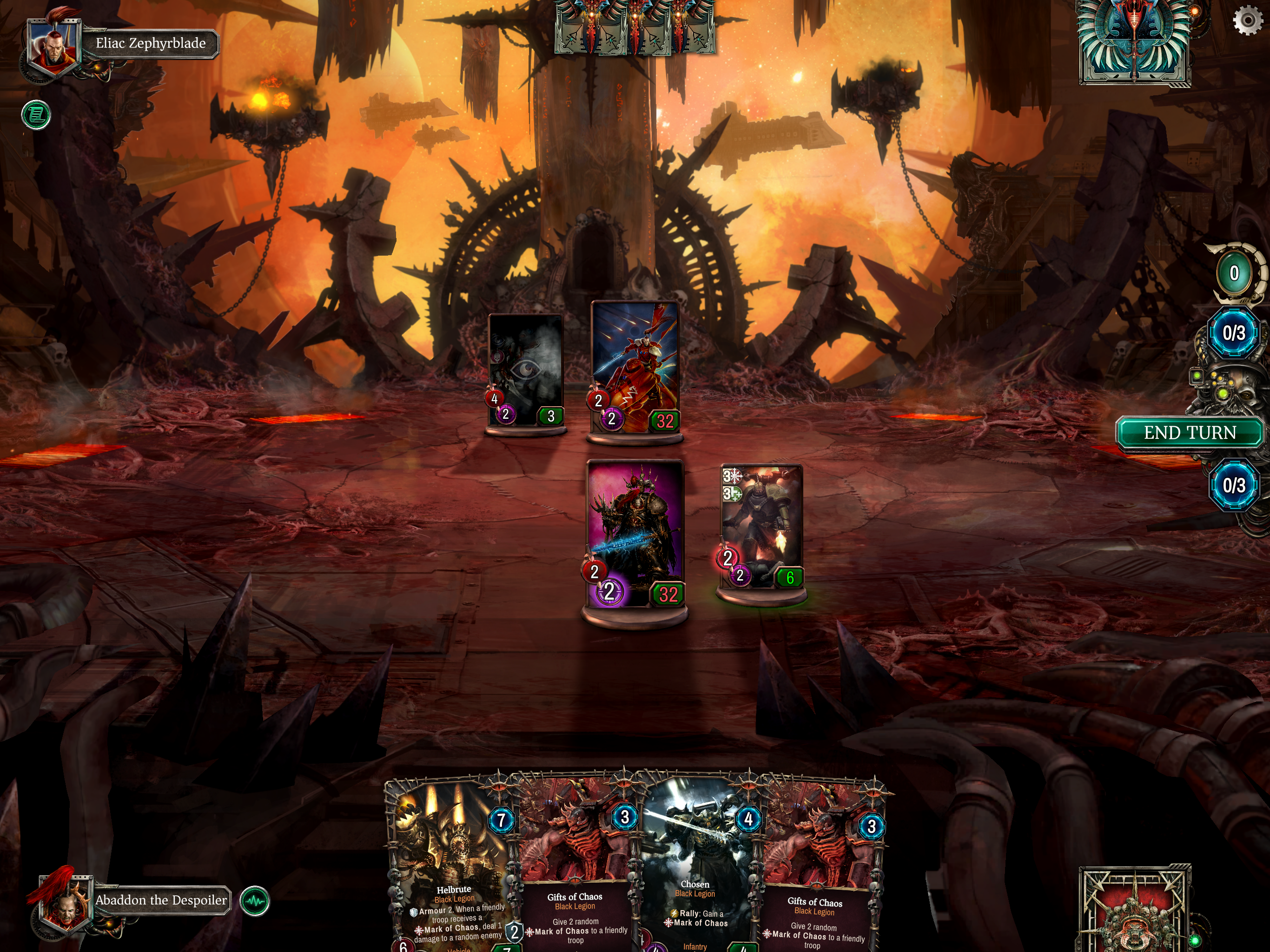 Screenshot from Warhammer 40,000: Warpforge of the Black Legion battle arena.