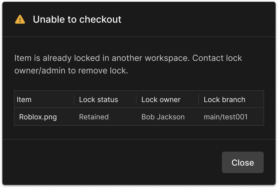 Helpful messages notify you of existing locks on specific files.