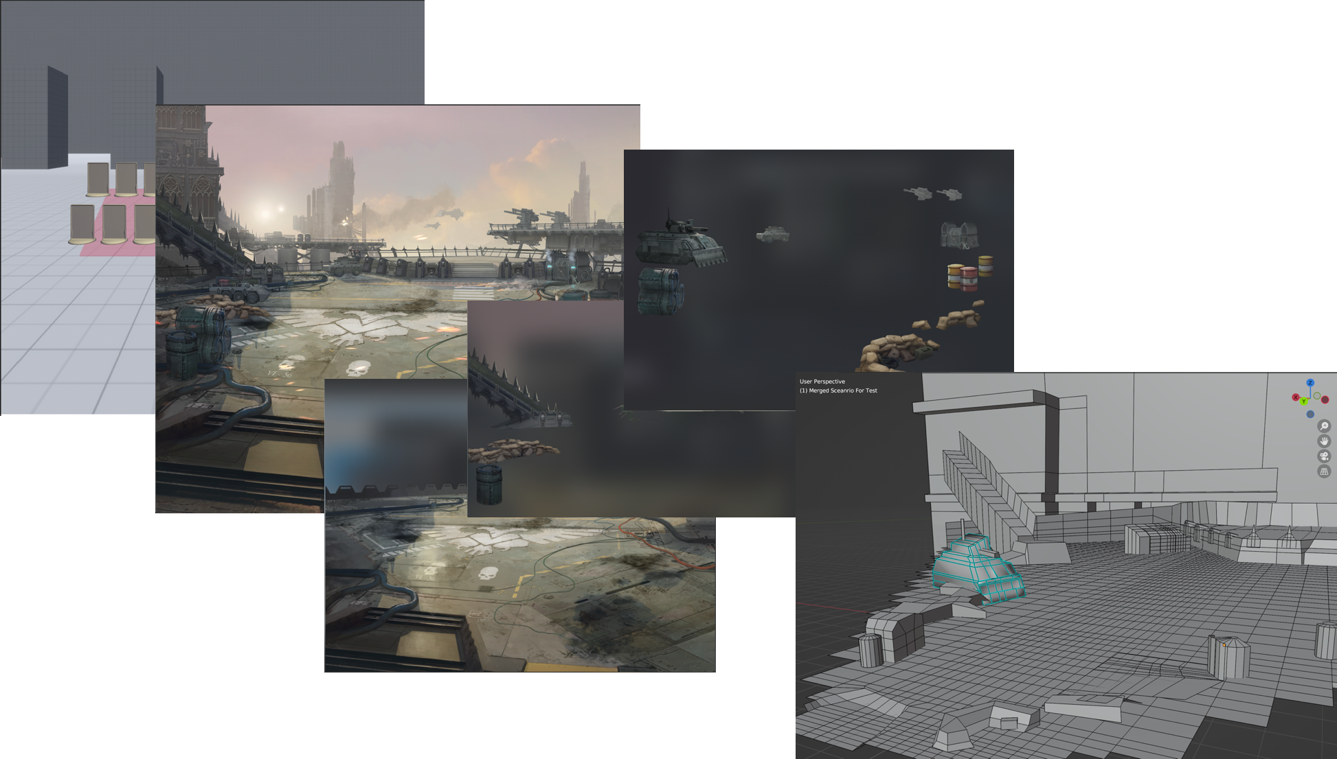 Collage of images of Warpforge camera projection scenarios
