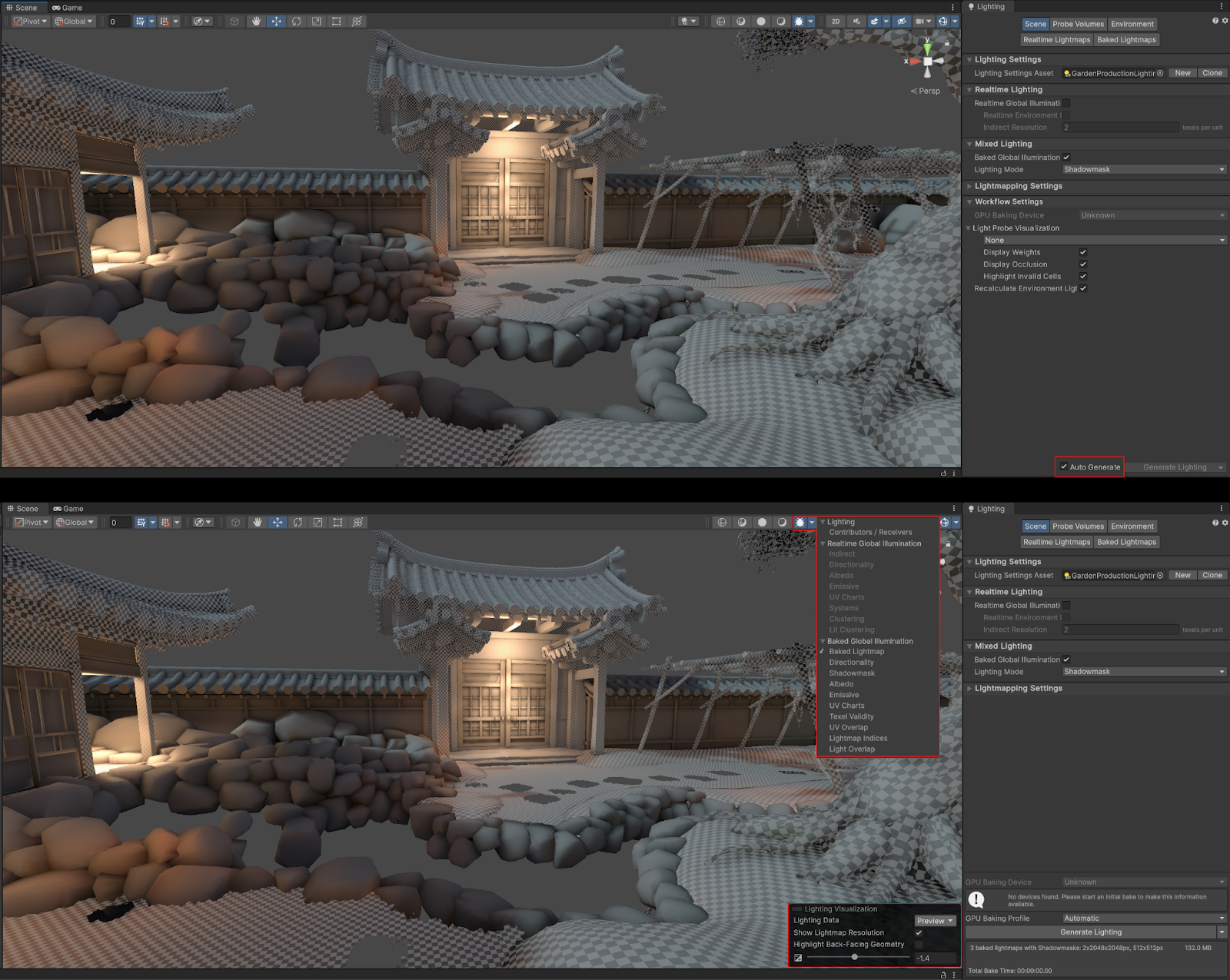 “Auto Generate” has been replaced with an interactive and non-destructive preview in the scene view debug modes.