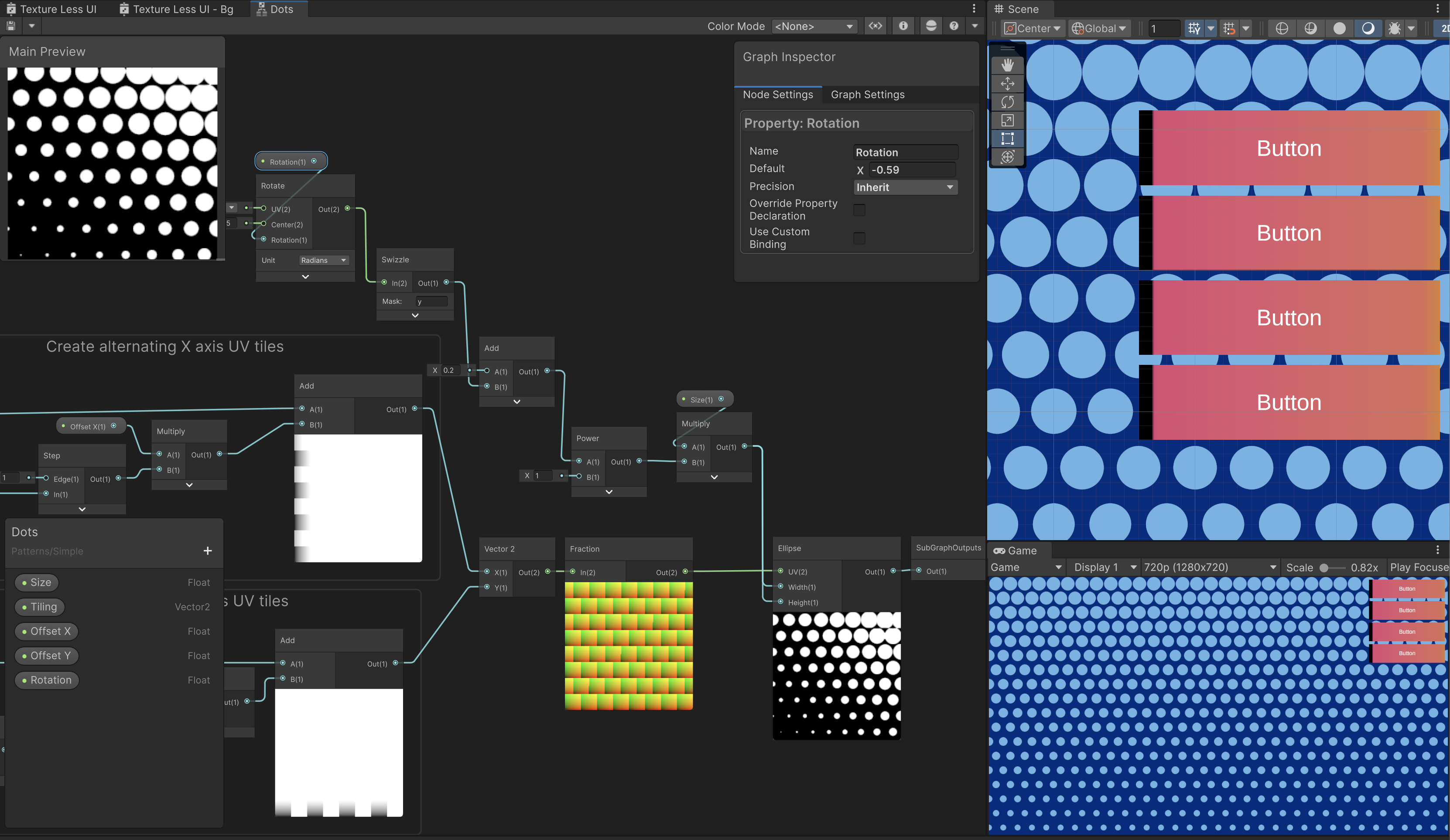 You can now select Canvas as a new Material Type in the Graph Inspector for HDRP, URP, and the Built-in Render Pipeline.