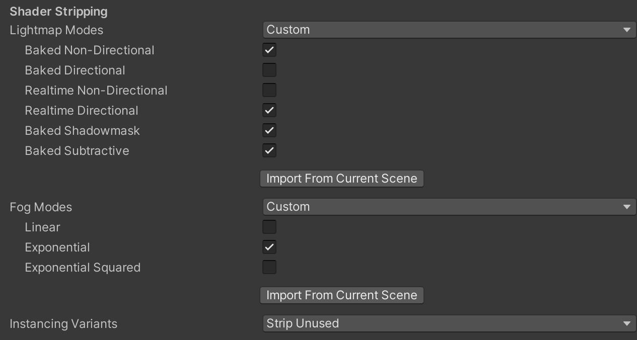 Graphics Shader Stripping Settings