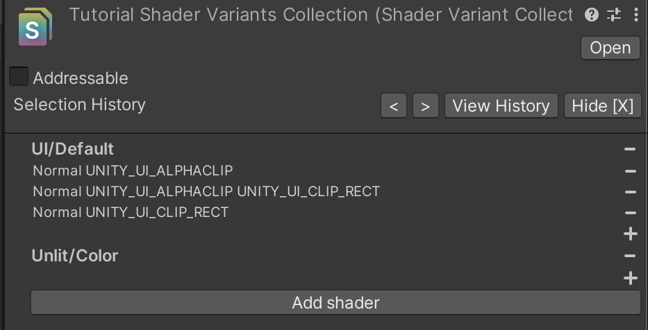 Adding a shader to a Shader Variants Collection
