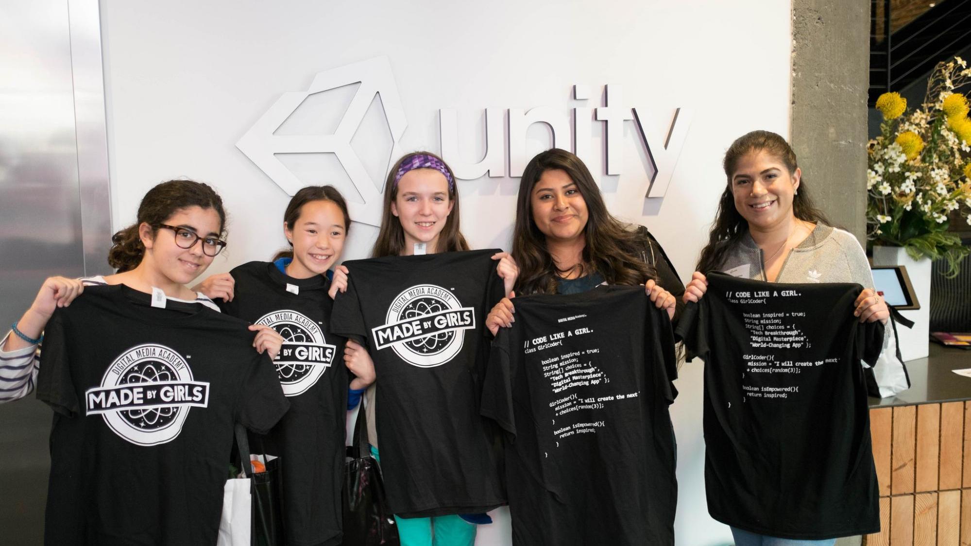 Girls that participated in the Unity + Made By Girls VR workshop and career day.