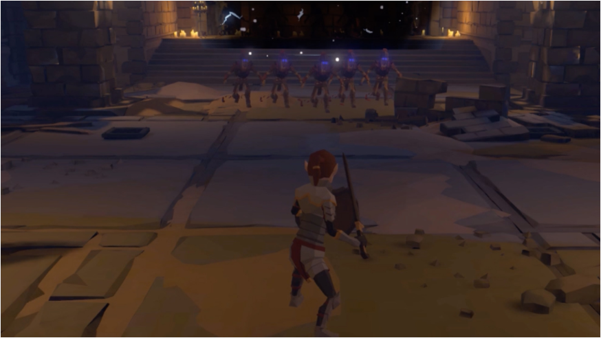 Player Facing Off Enemies in Game Scene