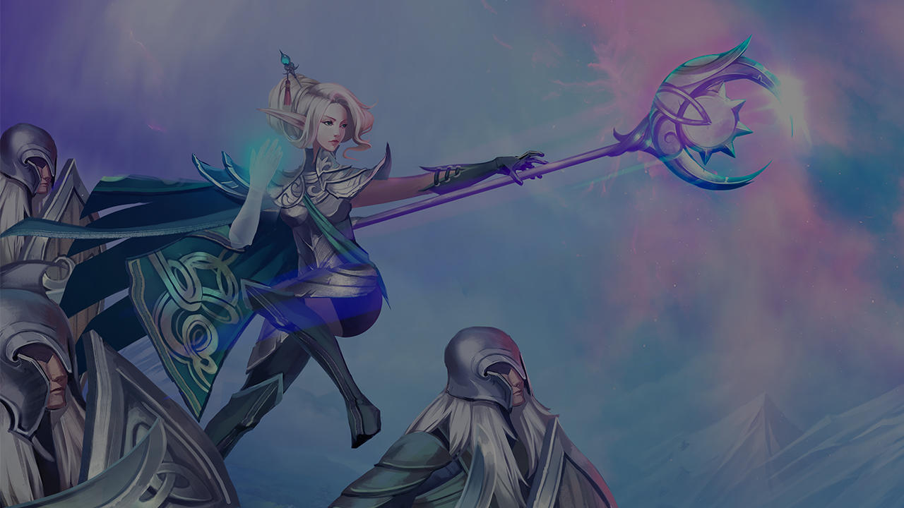 Image of animated fantasy scene depicting a woman with a large staff