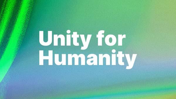 Unity for Humanity logo overlaid on a green background