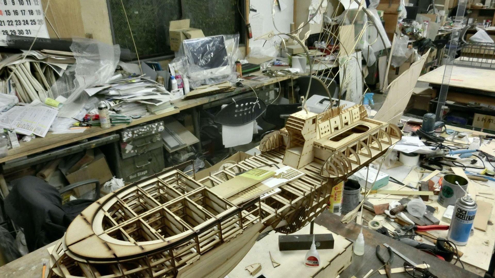 Handmade wooden toy ship