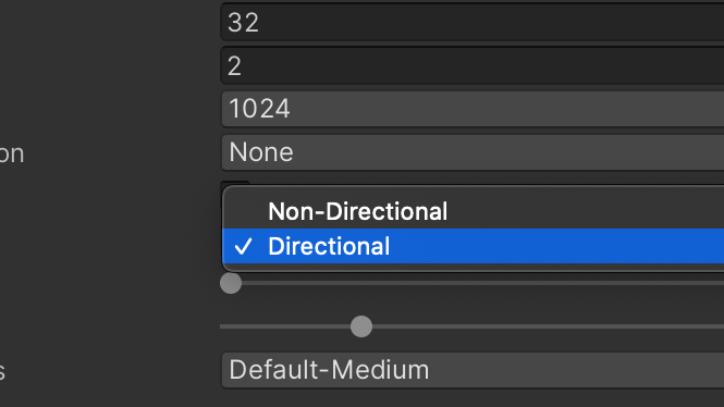 Directionality mode drop-down in the Lighting settings window.