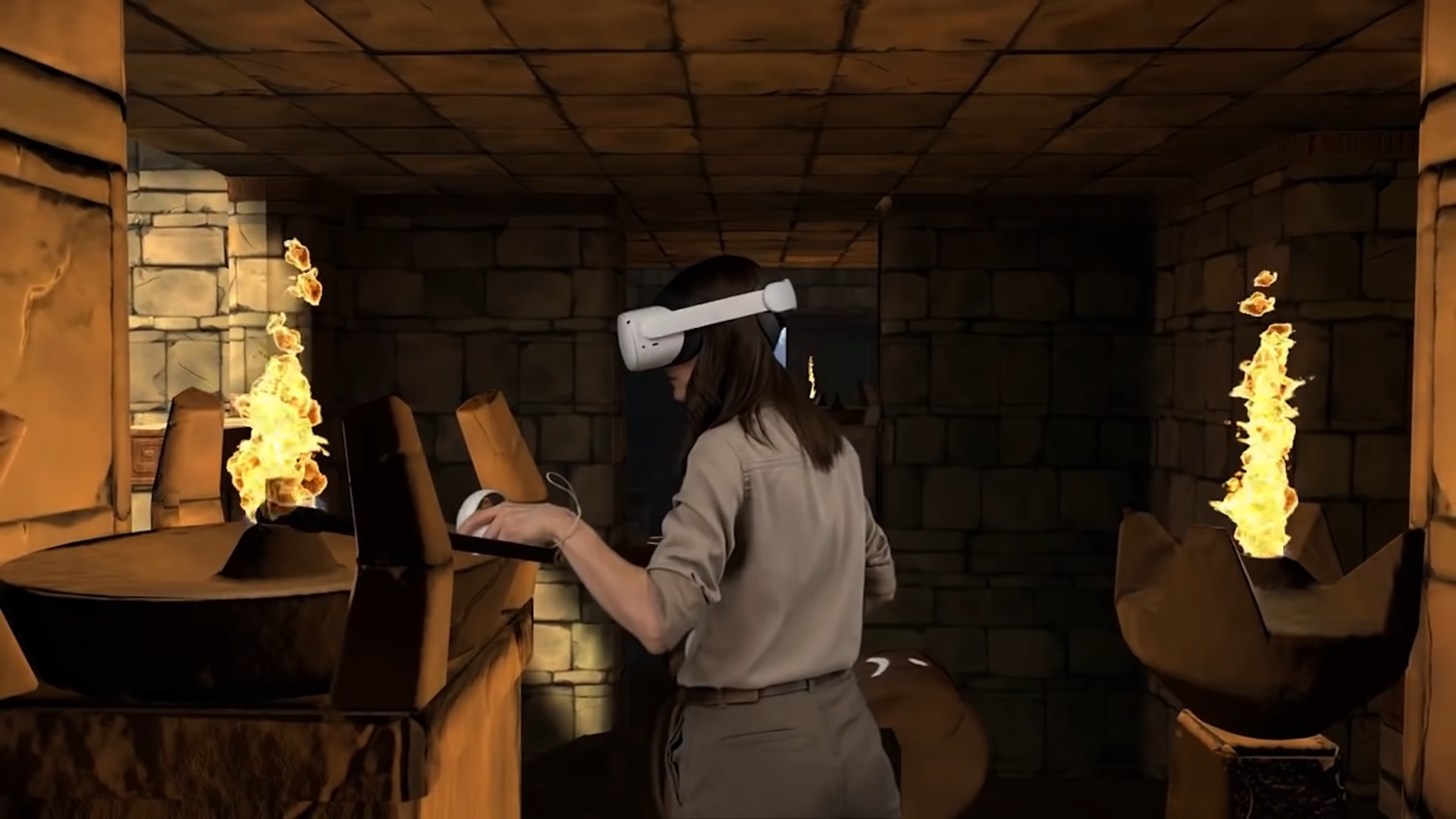Image of a person using a VR headset for a Made with Unity game