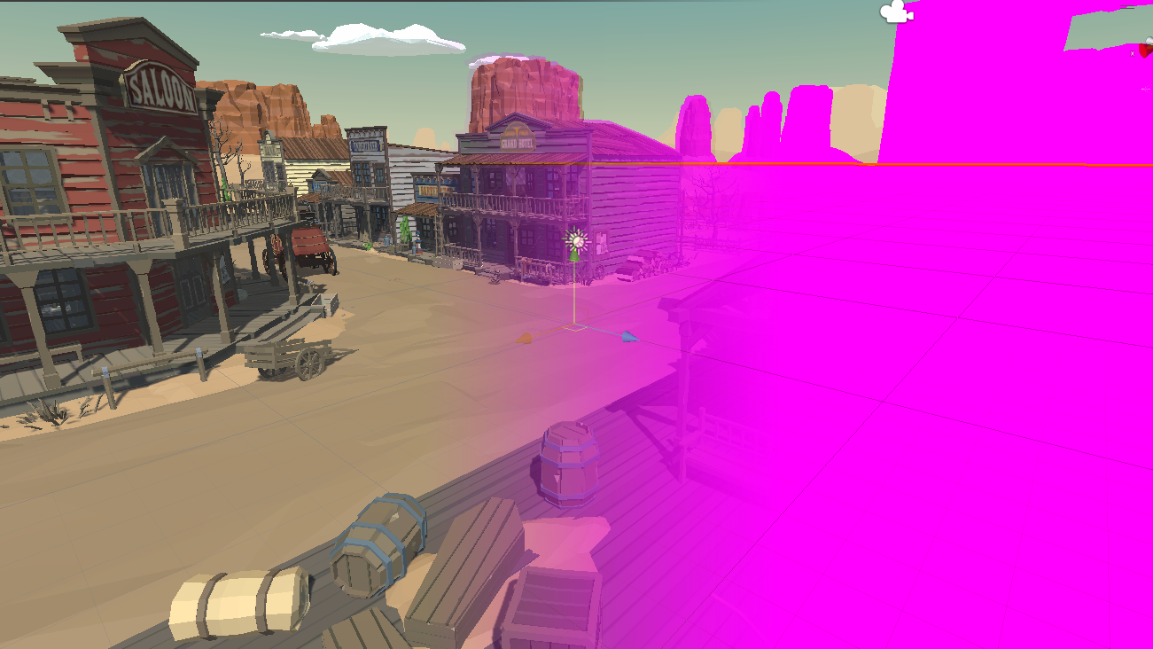 The Render Pipeline Converter tool is just one example of a feature that was developed mainly due to user feedback. The tool converts assets made for a Built-in Render Pipeline project to assets compatible with the Universal Render Pipeline (URP). This image is of a scene in which the materials appear in magenta because their Built-in Render Pipeline-based shaders must be converted for use in URP.