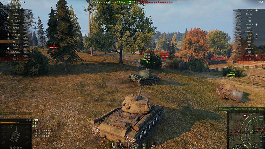 An image from World of Tanks by Wargaming: After a player dies in the game, they can continue to follow the action with the help of different UI elements.