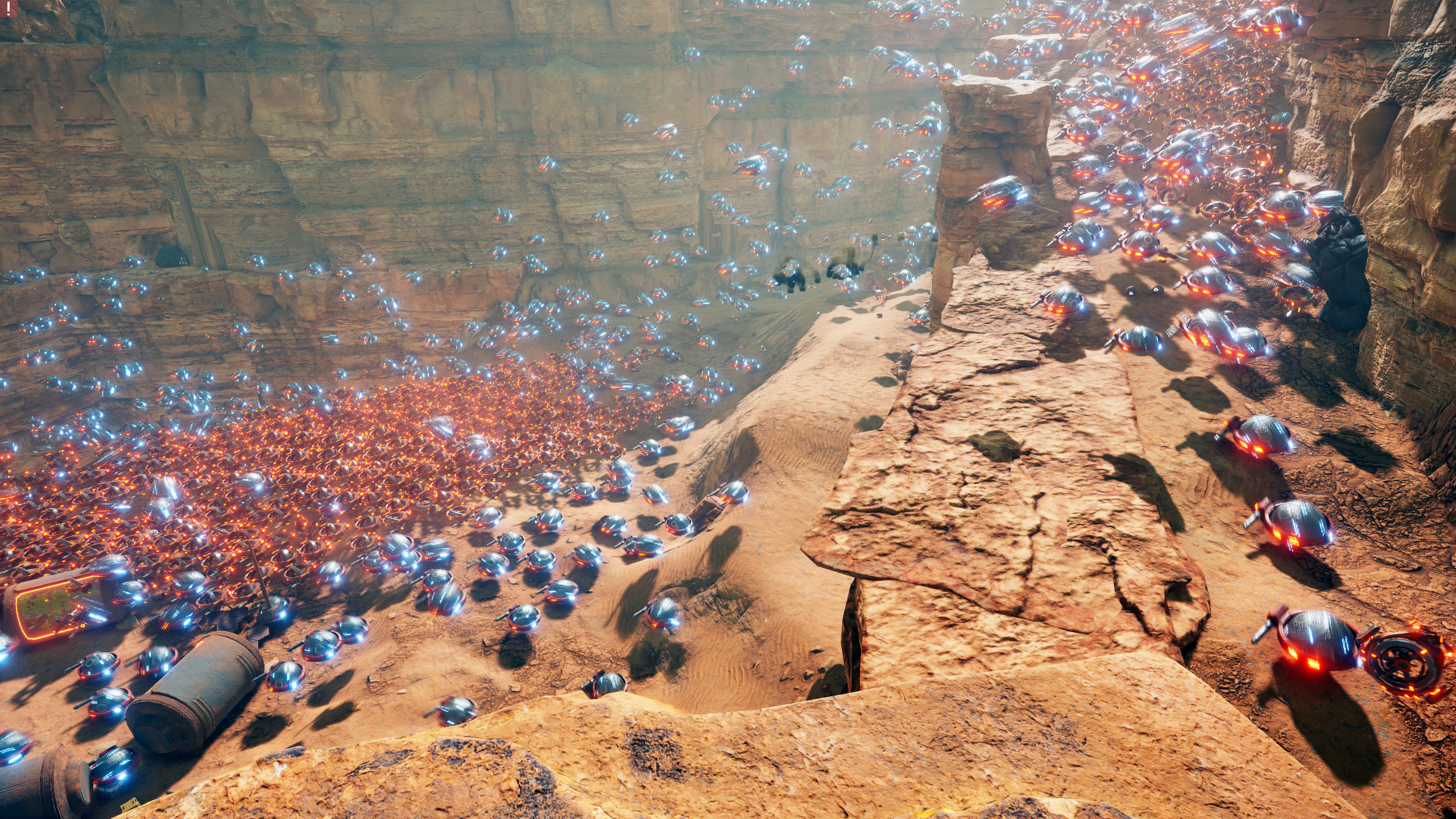 Up to 5,000 individual physics-based enemies can flood the player’s Martian factories at once.