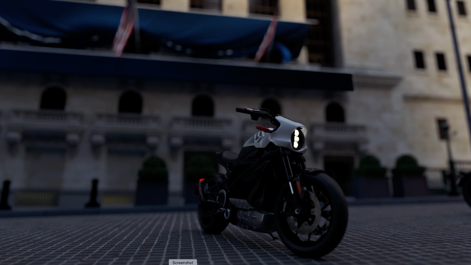A LiveWire EV motorcycle photographed outside of the NYSE on Wall Street