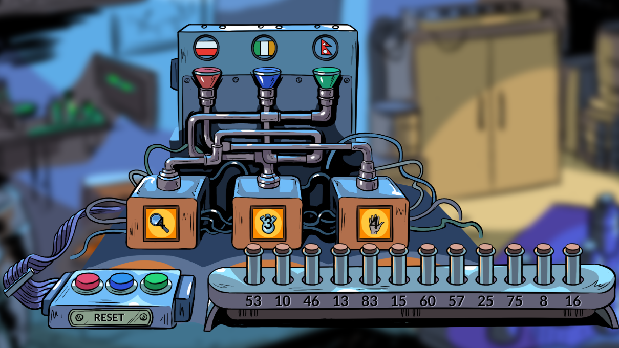 A still from upcoming game The Parallel Lab, showing one half of a scientific puzzle, where players must collaborate to input the correct sequence of elements