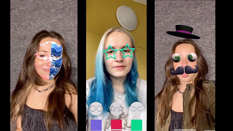 Face filters from Mission 1 of the Mobile AR Development Pathway on Unity Learn