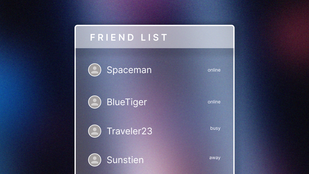 Friends list from a game, with status indicator text.
