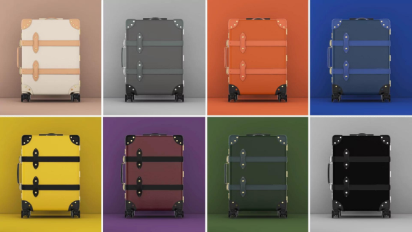 Image showcasing eight color options for the same roller luggage