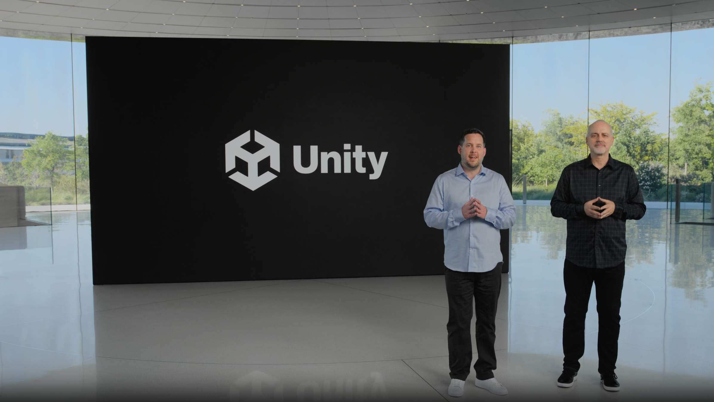 Unity’s Ralph Hauwert presenting with Apple’s Mike Rockwell during the WWDC 2023 Platform State of the Union