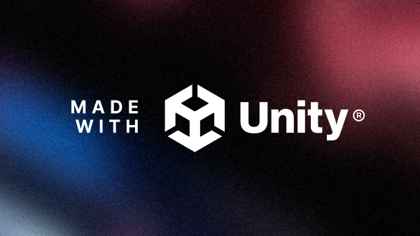 Made with Unity logo in white over a multicolored background