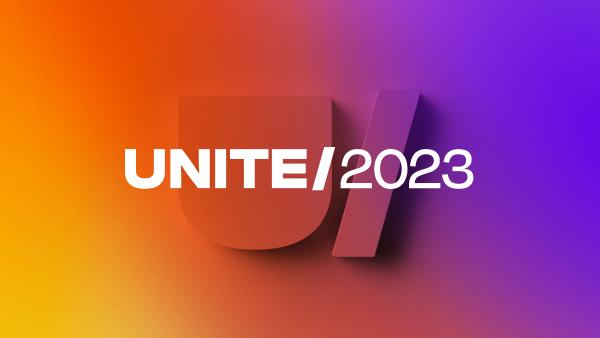 Unite 2023 logo over multicolored background