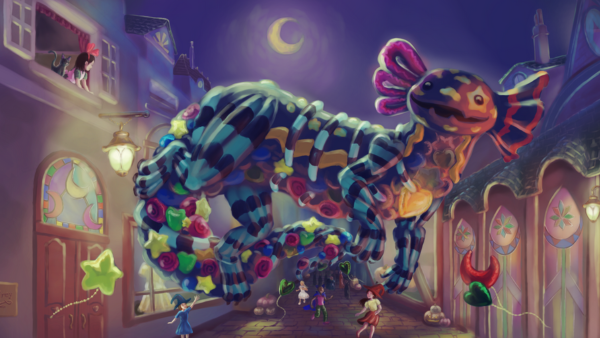 Still of the main character in Irene Pu’s personal project, Balluna, which is made up of Halloween parade balloons.