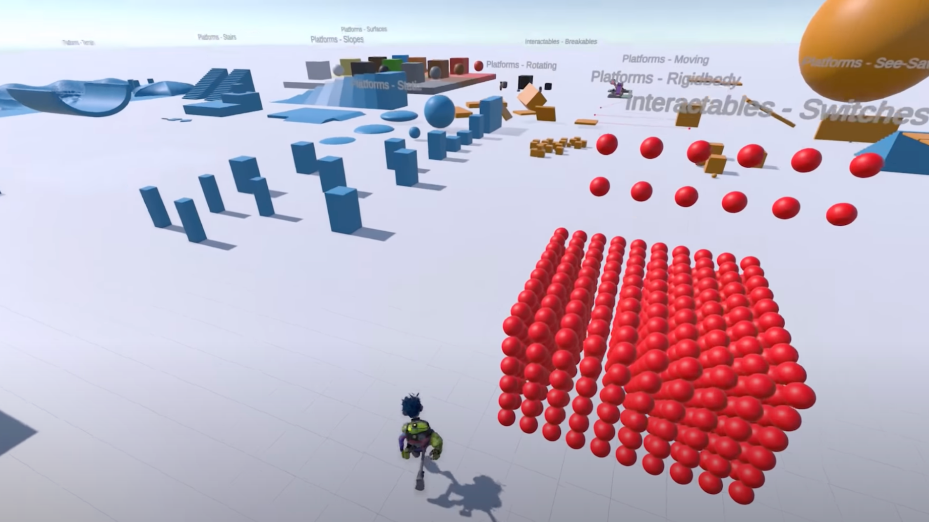A gym level made with interactable elements of a prototype and obstacles for testing purposes